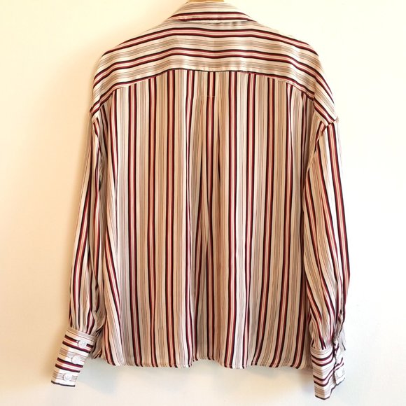Free People Red Stripe Satin Blouse Buttons Small - Picture 5 of 7